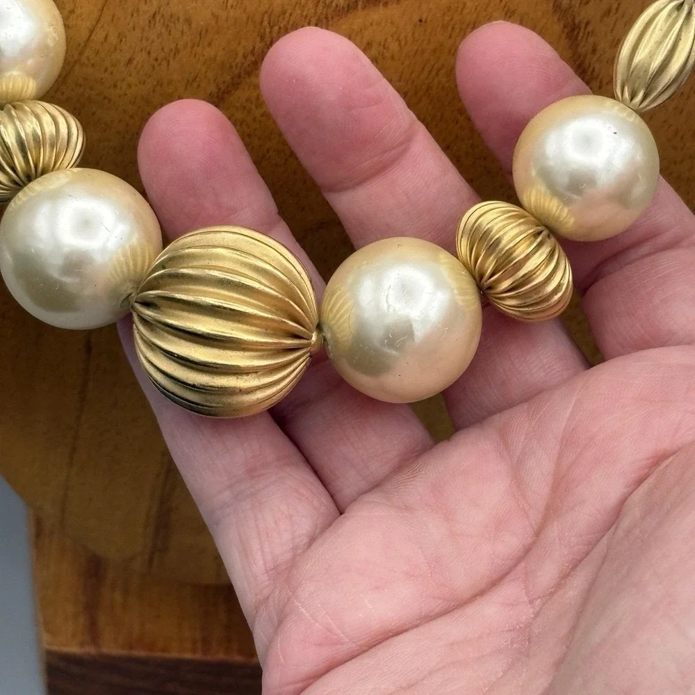 Vintage Napier Staement Necklace Faux Pearls Gold